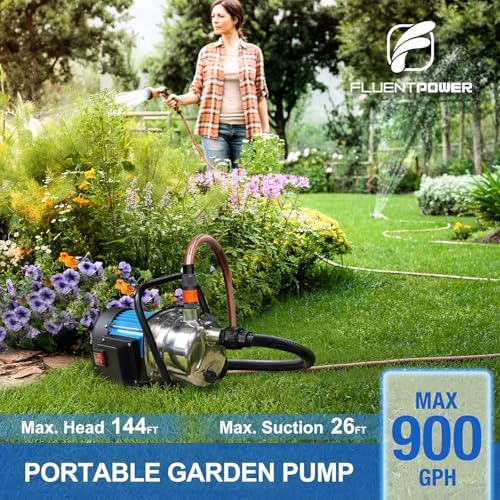 1HP Portable Garden Transfer Pump, 900GPH Electric Sprinkler Booster Pump, Shallow Well Jet Pump for Home Lawn Irrigation and Water Draining