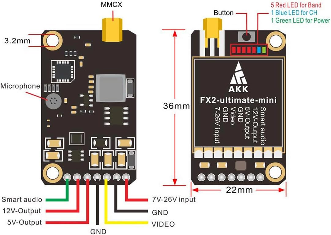AKK FX2-ultimate-mini(US Version) 5.8GHz 37CH Smart Audio VTX Support OSD Configuring via Betaflight Flight Control Board Long Range FPV Transmitter