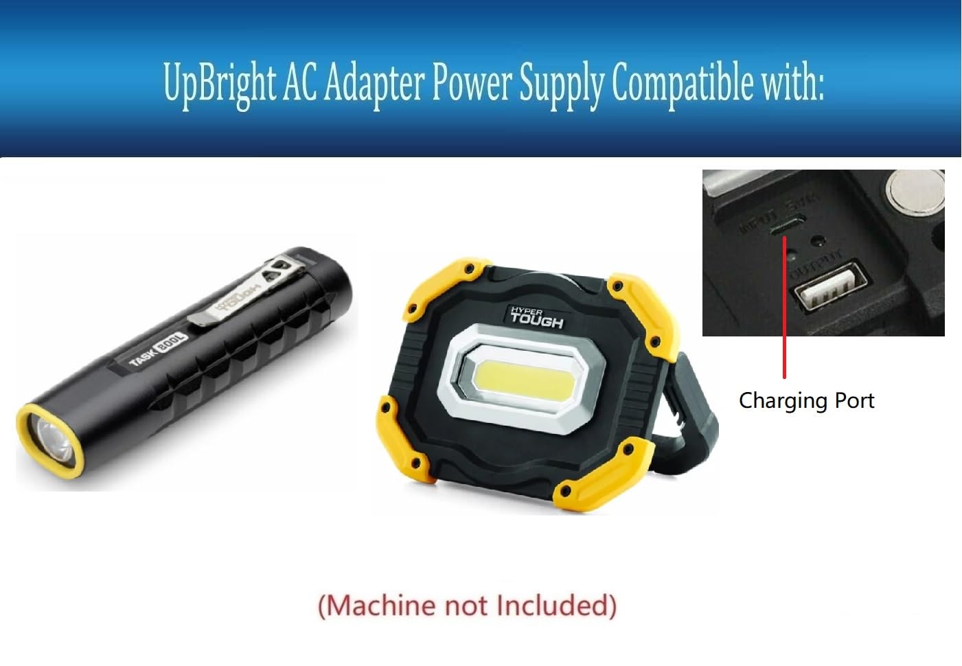 UpBright USB 5VDC Charging Cable Power Cord Compatible with Hyper Tough 800 1000 1200 Lumens Task 800L 20633 LED Flashlight HT 9978 9977 HT9978