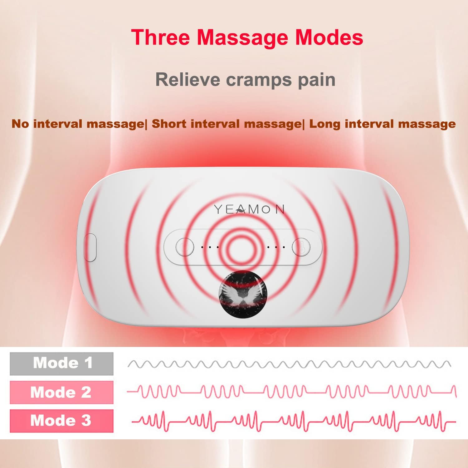 Portable Cordless Heating Pad, Electric Waist Belt Device, Fast Heating Pad with 3 Heat Levels and 3 Massage Modes, Back or Belly Heating Pad