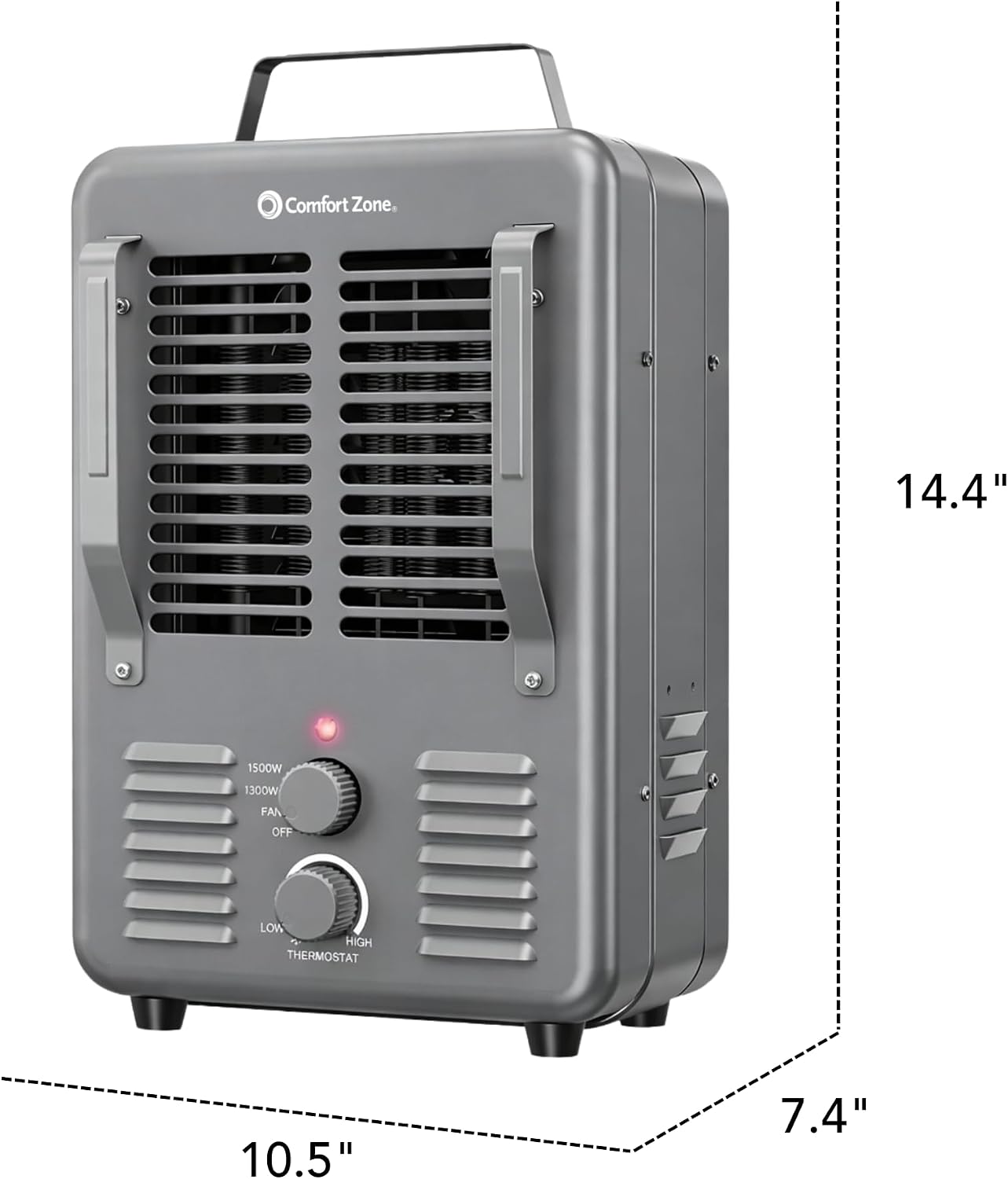 Comfort Zone Milkhouse Style Utility Space Heater with Adjustable Thermostat, Electric, Portable, 3-Prong Plug, Overheat Protection, & Tip-Over Switch