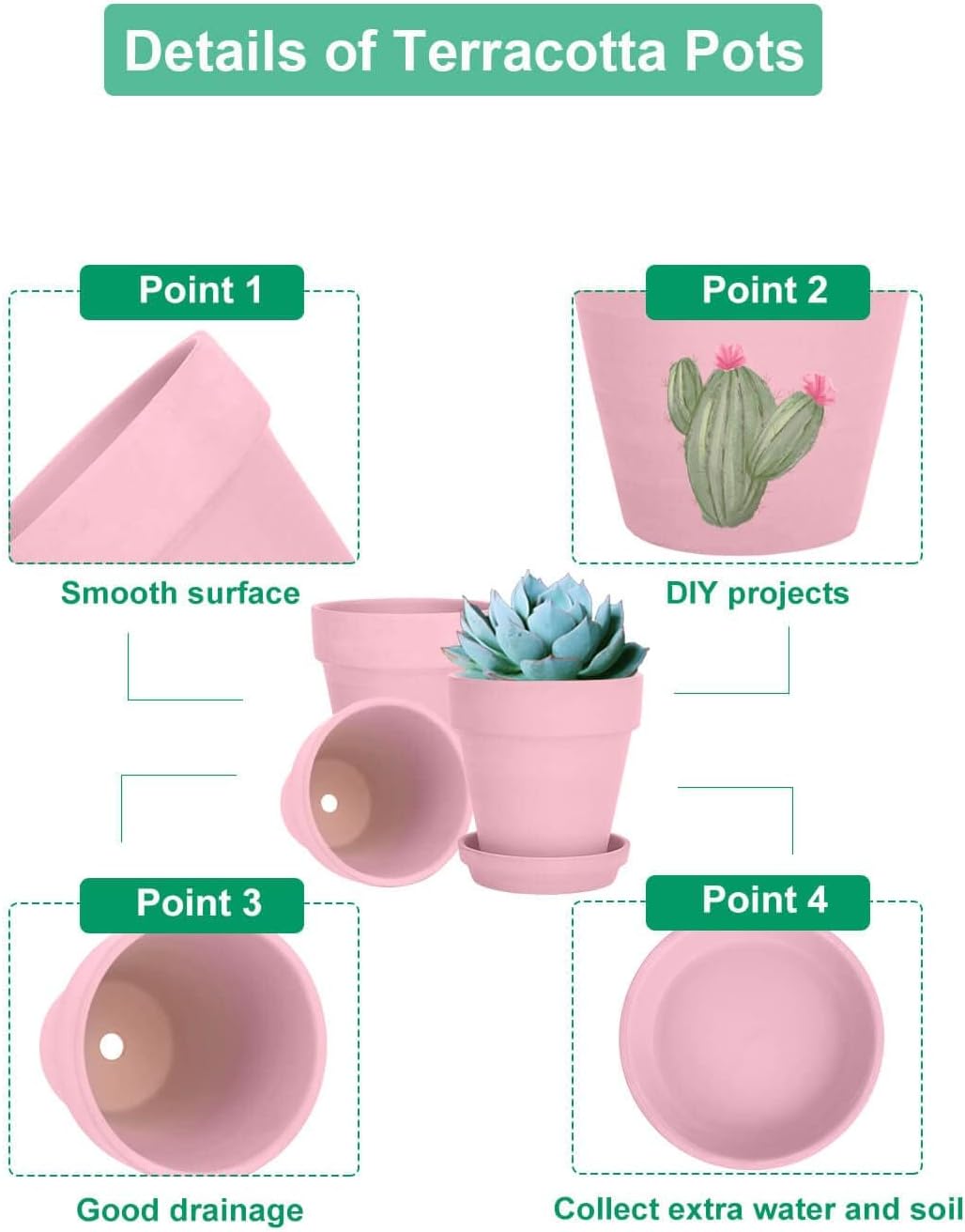 vensovo 4 Inch Terracotta Plant Pots with Saucer - 6 Pack Clay Flower Pots with Drainage, Great for Plants, Crafts, Wedding Favor