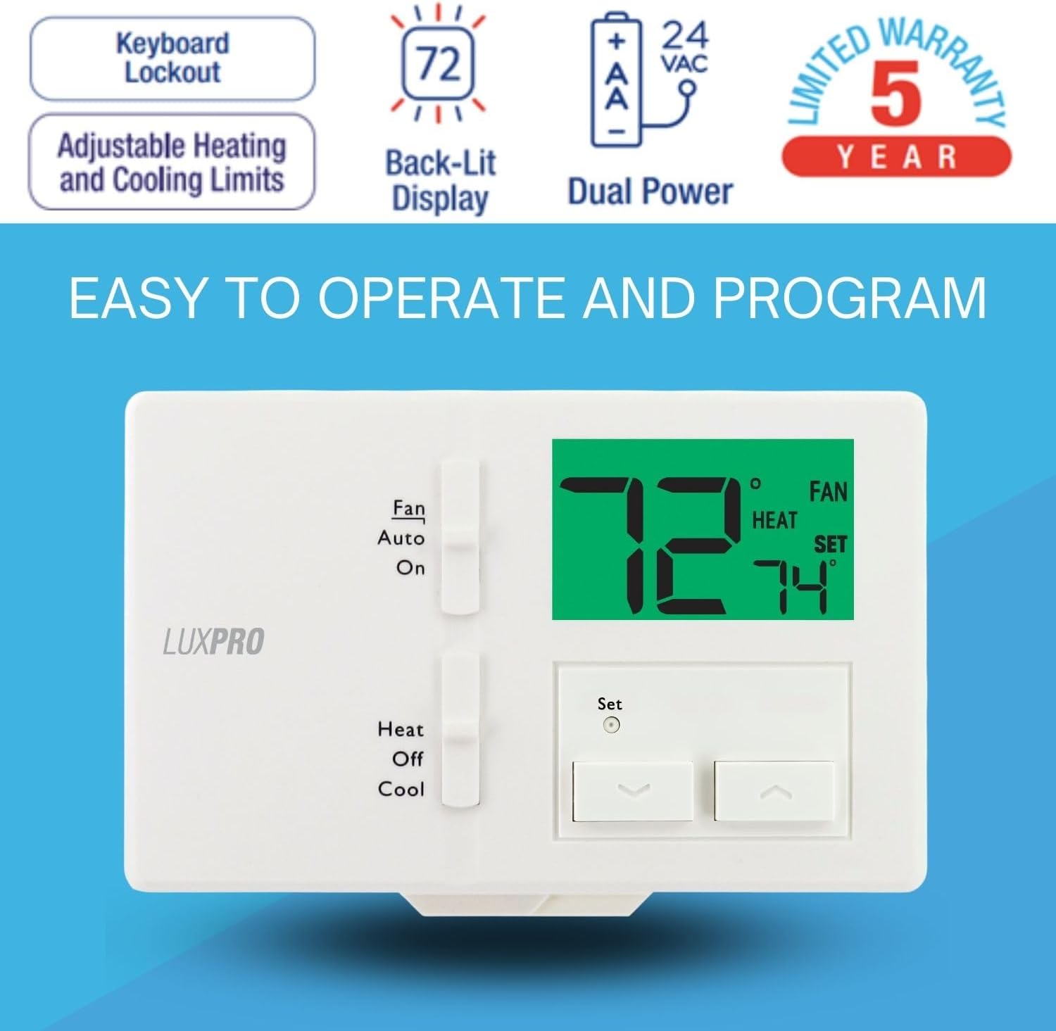 P711 7-Day Programmable or Non-Programmable, Easy-to-Use Thermostat | P711 Prog/Non-Prog, Digital Heating/Cooling Thermostat, Easy DIY Installation, Batteries Included