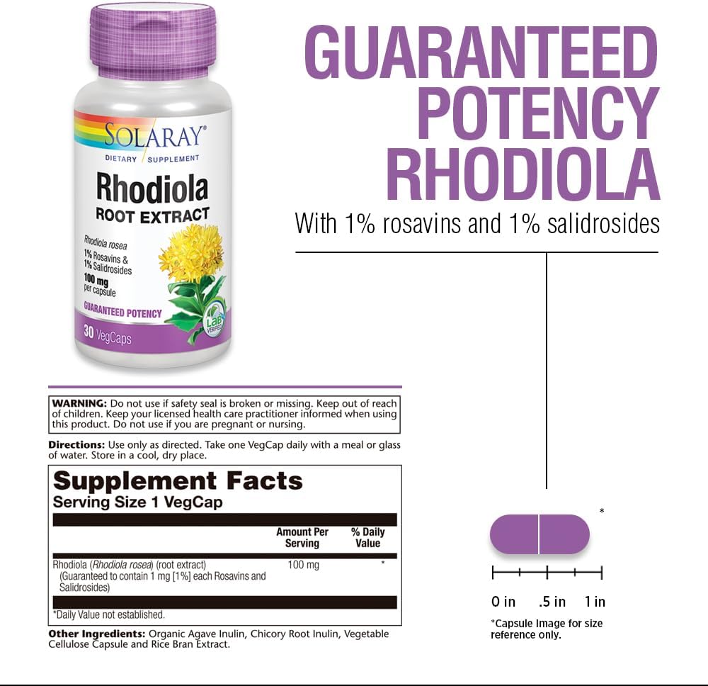 SOLARAY Rhodiola Root Extract 100mg, 1% Salidrosides, 30 VegCaps