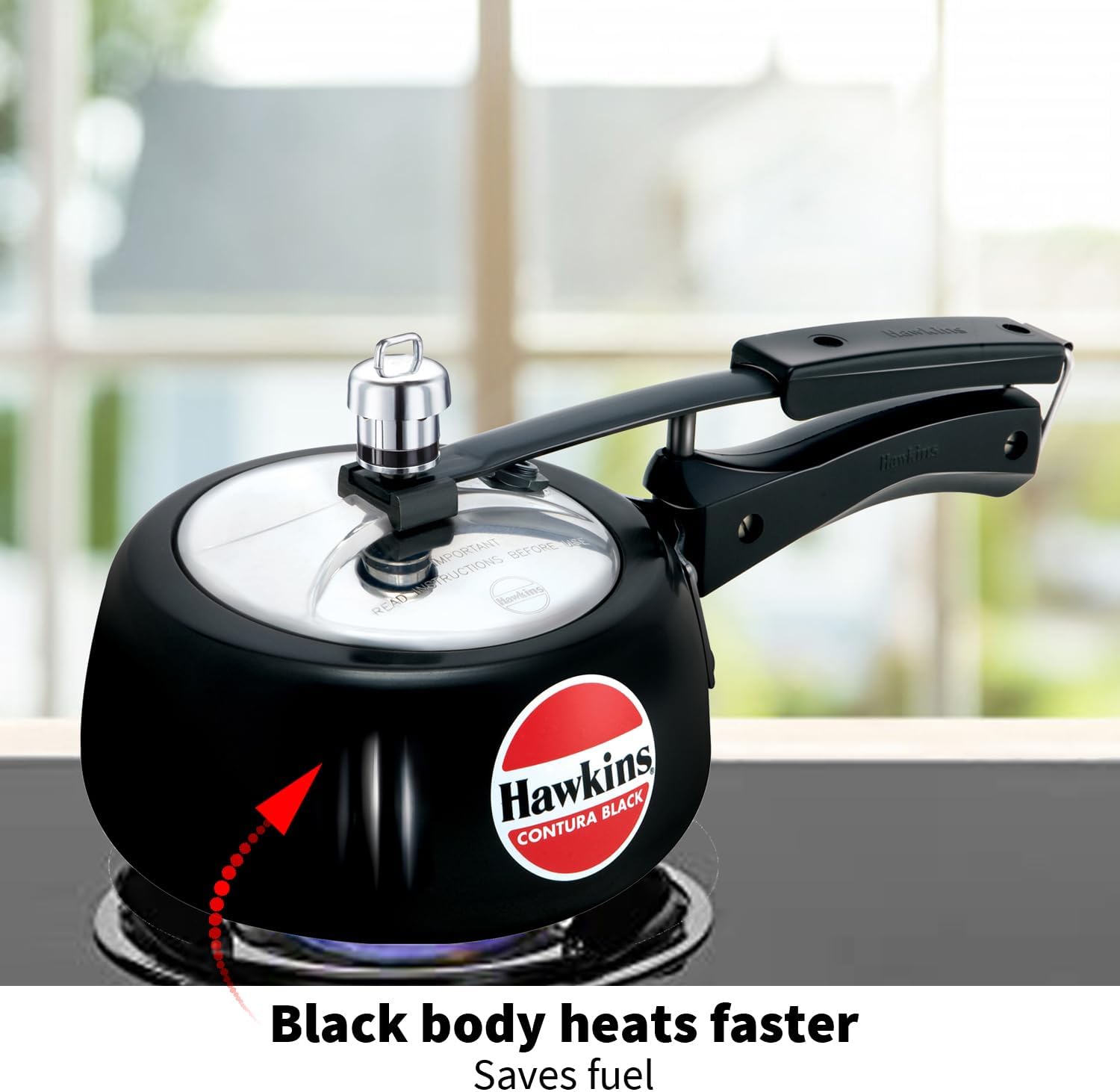 Hawkins 3.5 Litre Contura Black Pressure Cooker, Hard Anodised Inner Lid Cooker, Handi Cooker, Black (CB35)