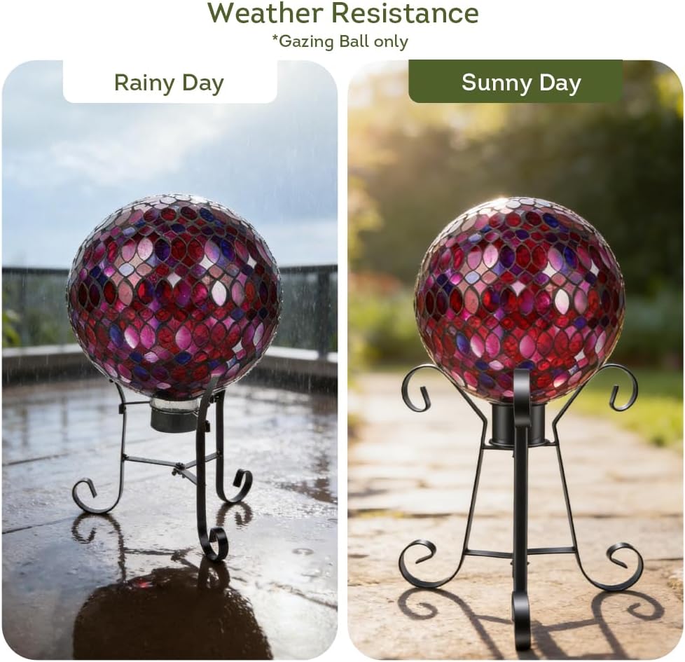Lily's Home Colorful Mosaic Glass Gazing Ball, Designed with a Stunning Holographic Petal Mosaic Pattern to Bring Color and Reflection to Any Home and Garden, Red and Gold (10" Diameter)