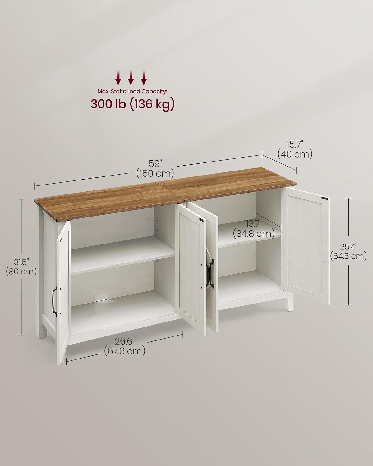 VASAGLE LIRY Collection - Storage Cabinet, Buffet Cabinet, Sideboard, Credenza, with Adjustable Shelves, for Entryway, Rustic White and Honey Brown ULSC381W01