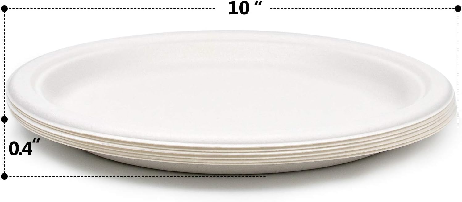 Green Earth - Natural Bagasse (Sugarcane Fiber) Tree Free 10" Paper Plate / Biodegradable / Compostable (50 Counts Disposable Plates） | Sugarcane