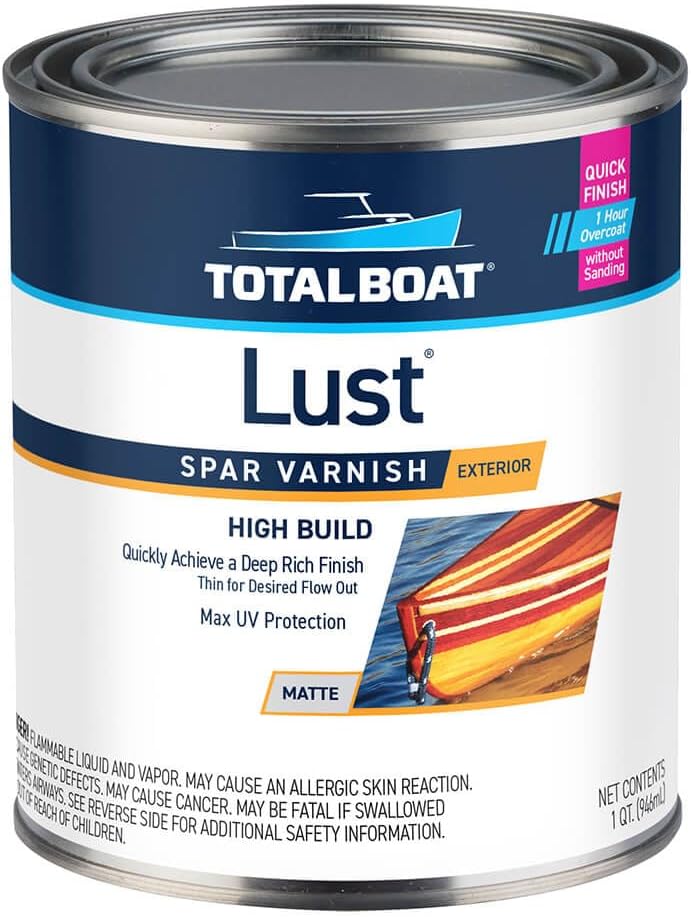 TotalBoat Lust Marine Spar Varnish for Boats & Wood - High Gloss Quart | Oil-Based Polyurethane Finish; High Build; UV Inhibitors; Wooden Boats, Yacht Brightwork, Furniture & Interior/Exterior Wood
