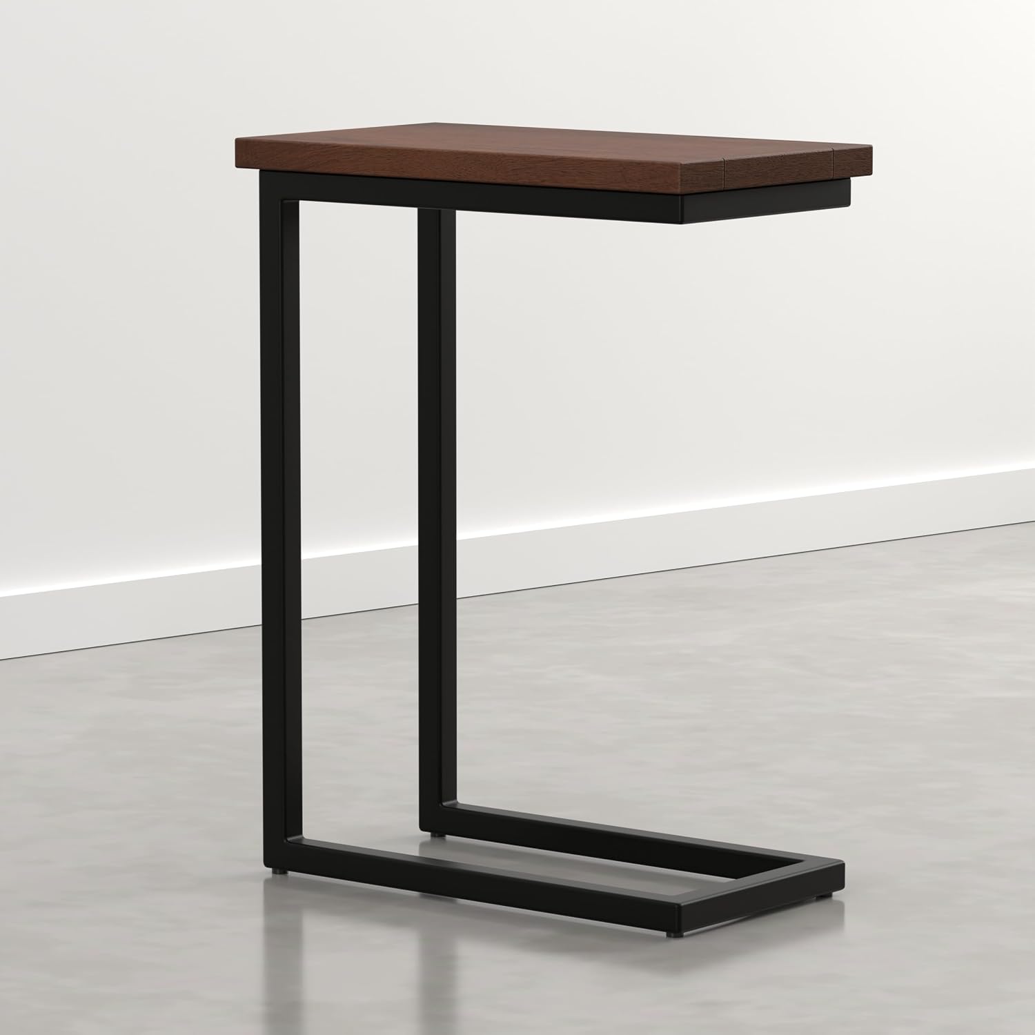 SIMPLIHOME Skyler 18" Wide Solid Wood C-Side End Table in Dark Cognac Brown | Industrial slide-under accent table with open frame, assembled; perfect for living rooms as a side table or sofa table.