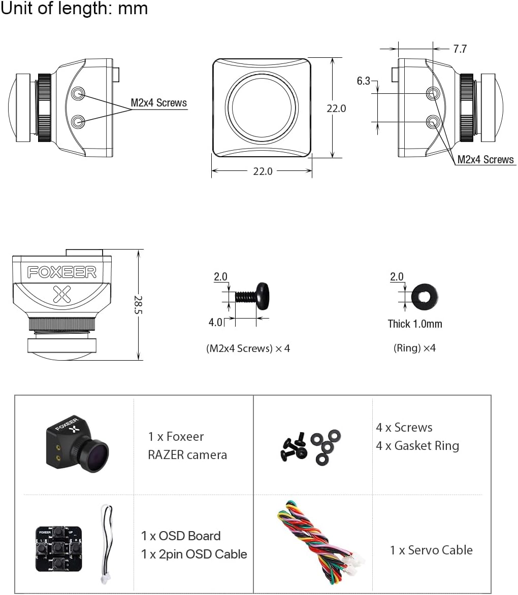FOXEER FPV Camera Razer Mini V3 1200TVL 1/3" CMOS Sensor 2.1mm Lens 4:3 PAL/NTSC Switchable OSD Board Support Ultra Light Nano FPV Camera for RC FPV