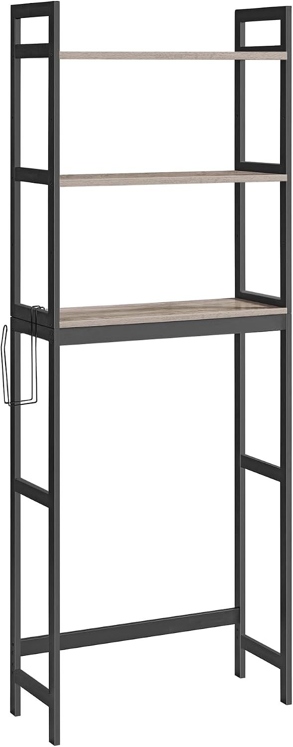 SONGMICS Over The Toilet Storage, 3-Tier Over Toilet Bathroom Organizer with Adjustable Shelf, 10.2 x 24.8 x 66.9 Inches, Space-Saving, Cloud White UBTS01WT
