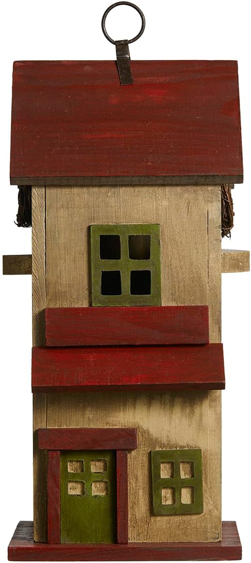 Glitzhome 14" H Hanging Distressed Wooden Church Birdhouse Garden Decor
