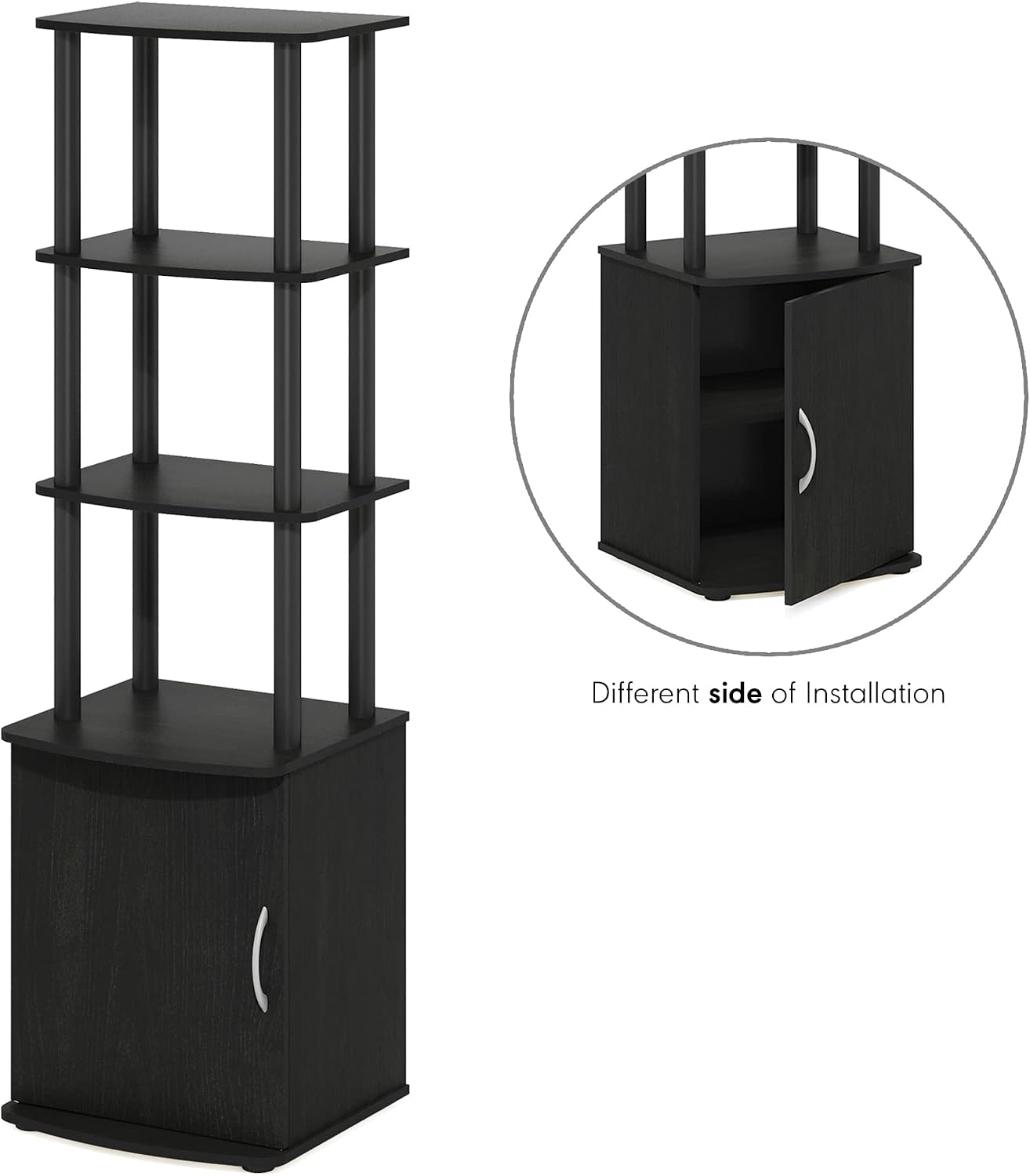 Furinno Turn-N-Tube No Tools 3D 3-Tier Entertainment TV Stand up to 50 inch TV, Round Tubes, French Oak Grey/Black | for TV up to 50 Inch, Open Frame Rectangular Entertainment Center with Storage Shelf, TV Console, for Living Room, Bedroom