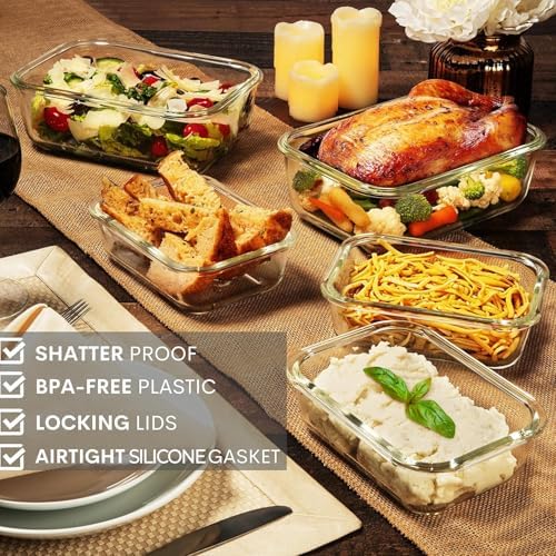 Razab 4 Pc (2700ML/ 91 Oz & 1520ML/ 51 Oz) Airtight Large Glass Food Storage Containers with Lids - BPA Free