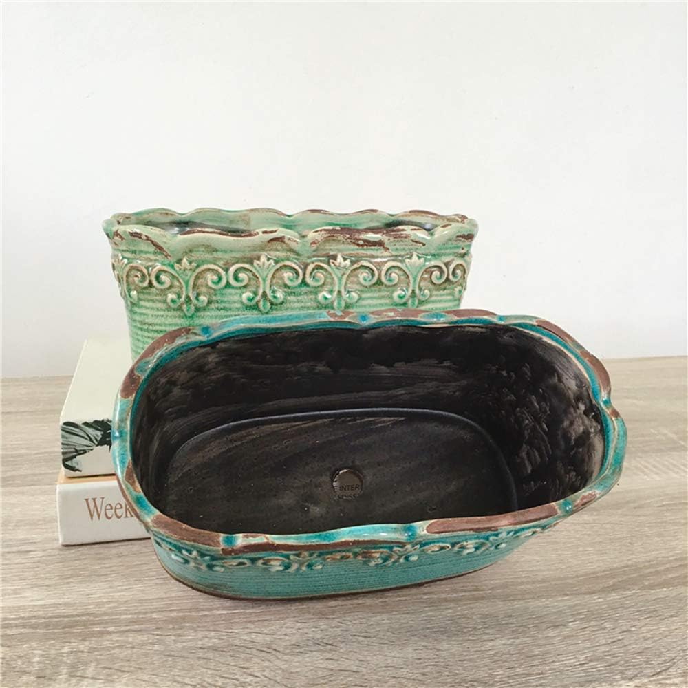 Blue Rectangular Ceramic Succulent Planter, 10 Inch, Indoor Use