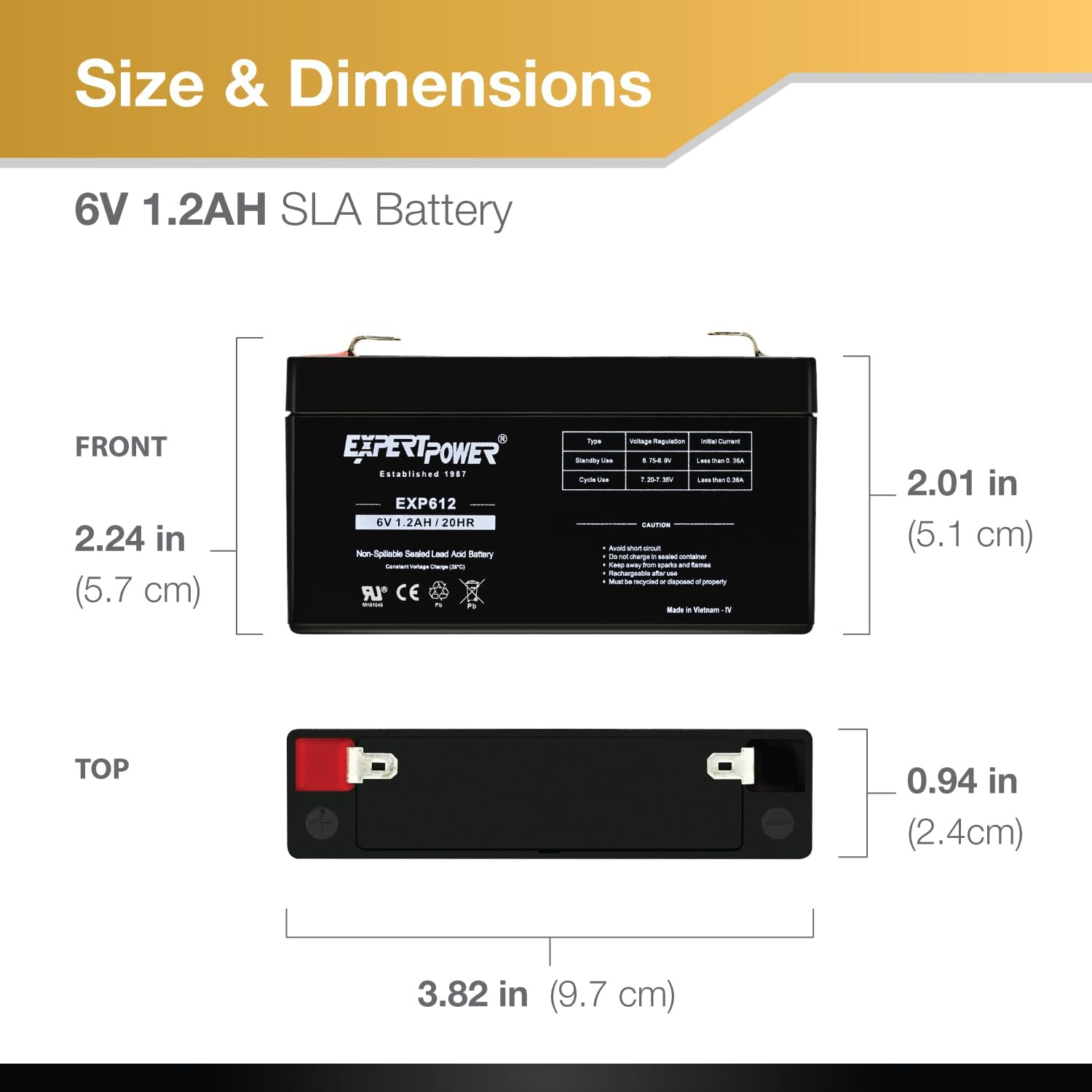 ExpertPower EXP612-1.2Ah 6V Rechargeable Battery, Alarm Battery Replacement for Security System, Home Alarm, GE XT Backup, Replaces DJW6-1.2