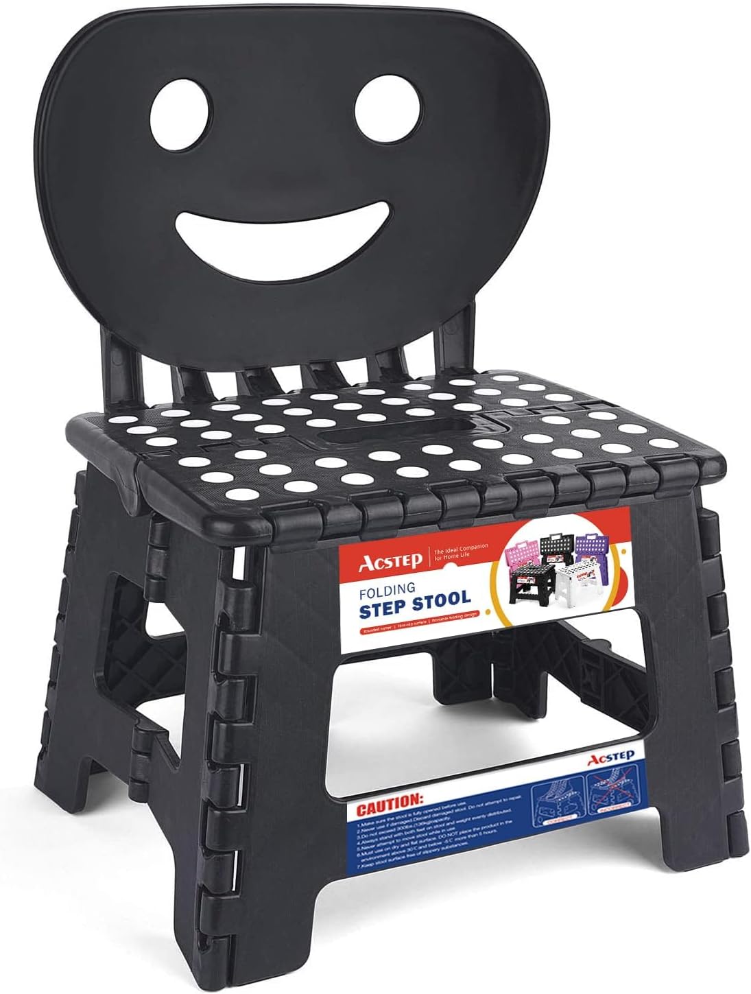 11 Inch Folding Step Stool for Kids, Non-Slip Foldable Stools, Black | Heavy Duty Collapsible Foot Stool, Lightweight with Built-in Handle, Holds 300 lb for Adults Kitchen Bathroom Bedroom Outdoor