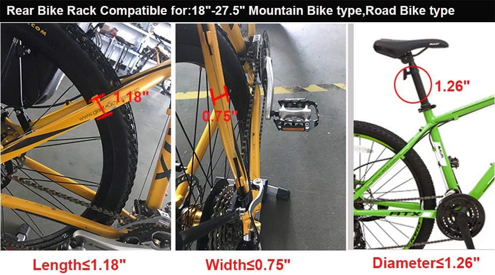 Dirza Rear Bike Rack Bicycle Cargo Rack Quick Release Adjustable Alloy Bicycle Carrier 115 lbs Capacity Easy to Install Black