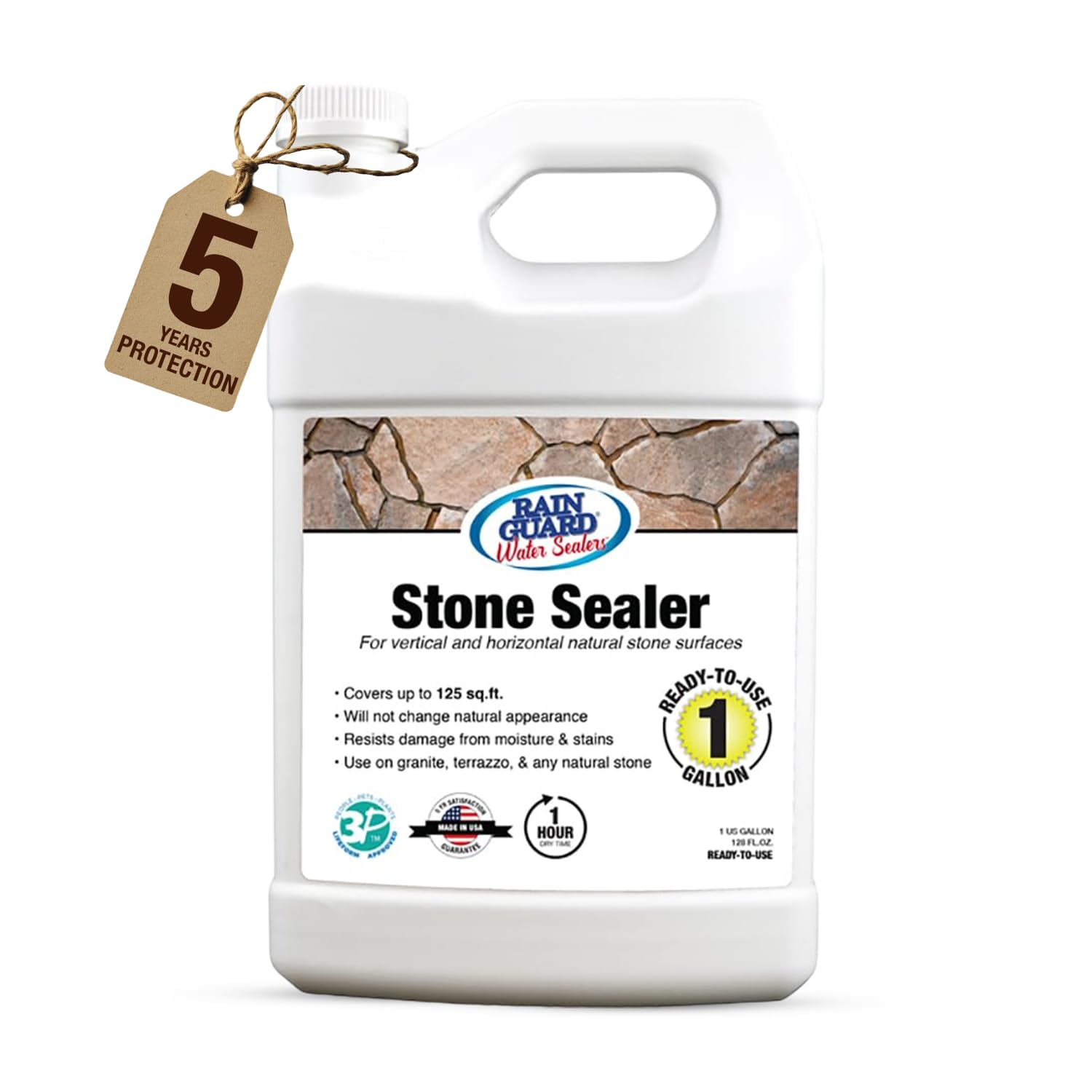 Rainguard Water Sealers Stone Sealer, Penetrating Protection Against Moisture Damage and Stains, for All Stone Surfaces, Silane/Siloxane Waterproofer, Natural Finish, Ready to Use, 5 Gallons | Silane Siloxane Waterproofer, Protects Against Moisture Damag…