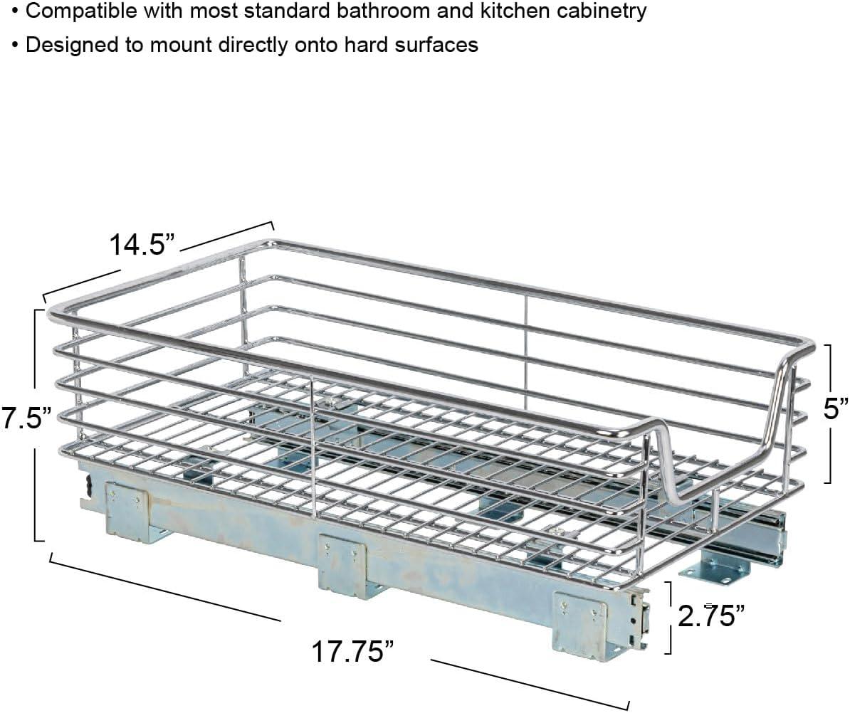 Household Essentials Glidez 2‑Tier Multipurpose Chrome‑Plated Steel Pull‑Out/Slide‑Out Under Cabinet Organizer, Chrome Finish