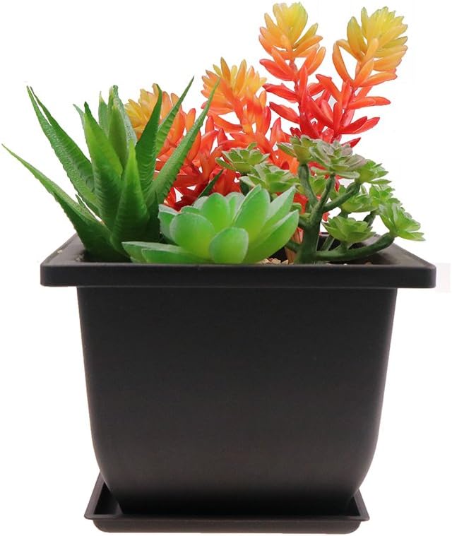 MUZHI 6PCS/Pack Retro Style Basin Plastic Flower Pot 6.5 Inch Flower Bonsai Tree Plant Bowl Nursery Pots Maceta Cuadrada Simulational Purple Sands Pots with Tray Rectangle Small