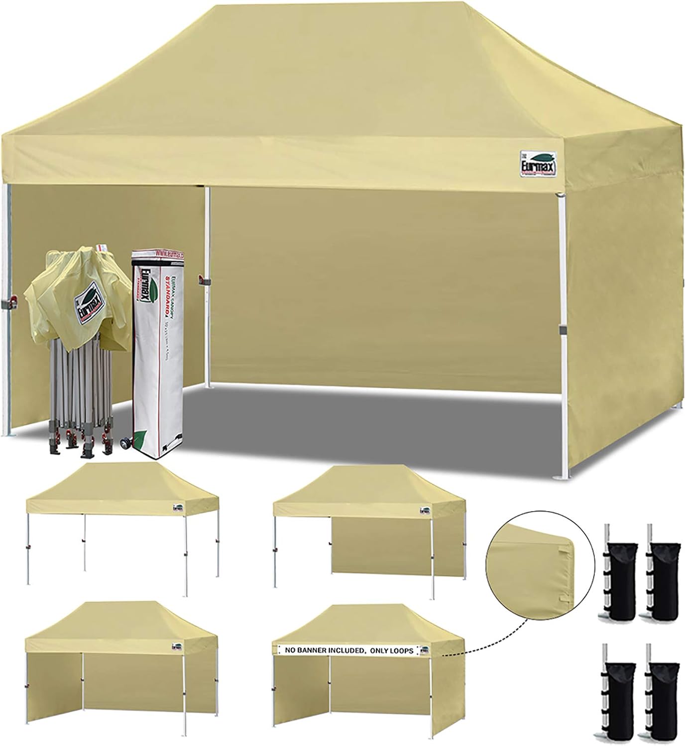 Eurmax USA 10x10 Pop Up Canopy Tent,Commercial Tent with Patented No-Tip Rolling Bag,4 Zippered Removable Walls,UV & Water Resistant Canopy Top,Heavy Duty Outdoor Gazebo,Instant Shelter(White)