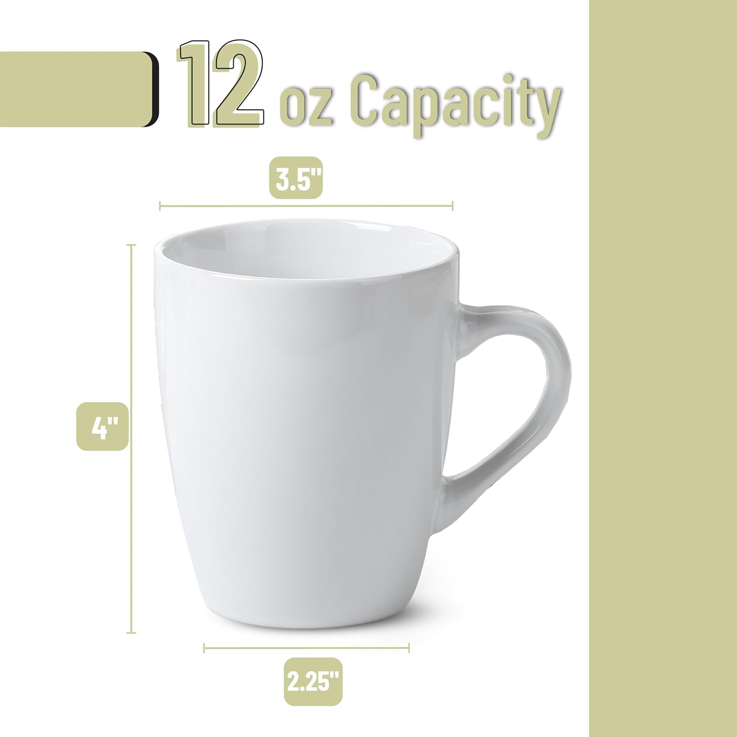 BTaT- White Coffee Mug Set, 12 Pack, 12oz, Ceramic Coffee Cups | Bulk Mug Set for Home, Office, Café, Hot Beverages, Tea, Cappuccino