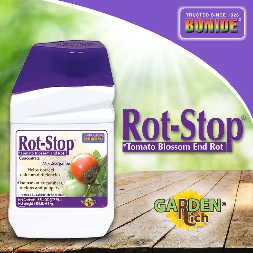 Bonide Rot-Stop Tomato Blossom End Rot, 16 oz Concentrated Liquid Garden Fertilizer for Calcium Deficiency Indoors & Outdoors | Garden Fertilizer