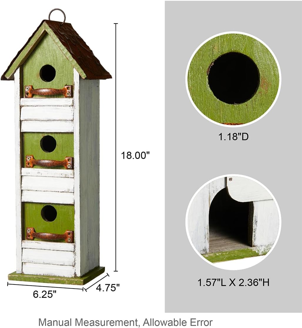 Glitzhome Bird Houses for Outside,10" H Rustic Wooden Bird House Garden Distressed Decorative Birdhouse for Outdoors, Hanging Birdhouse for Bluebird Hummingbird Wren Finch Cardinals Cedar