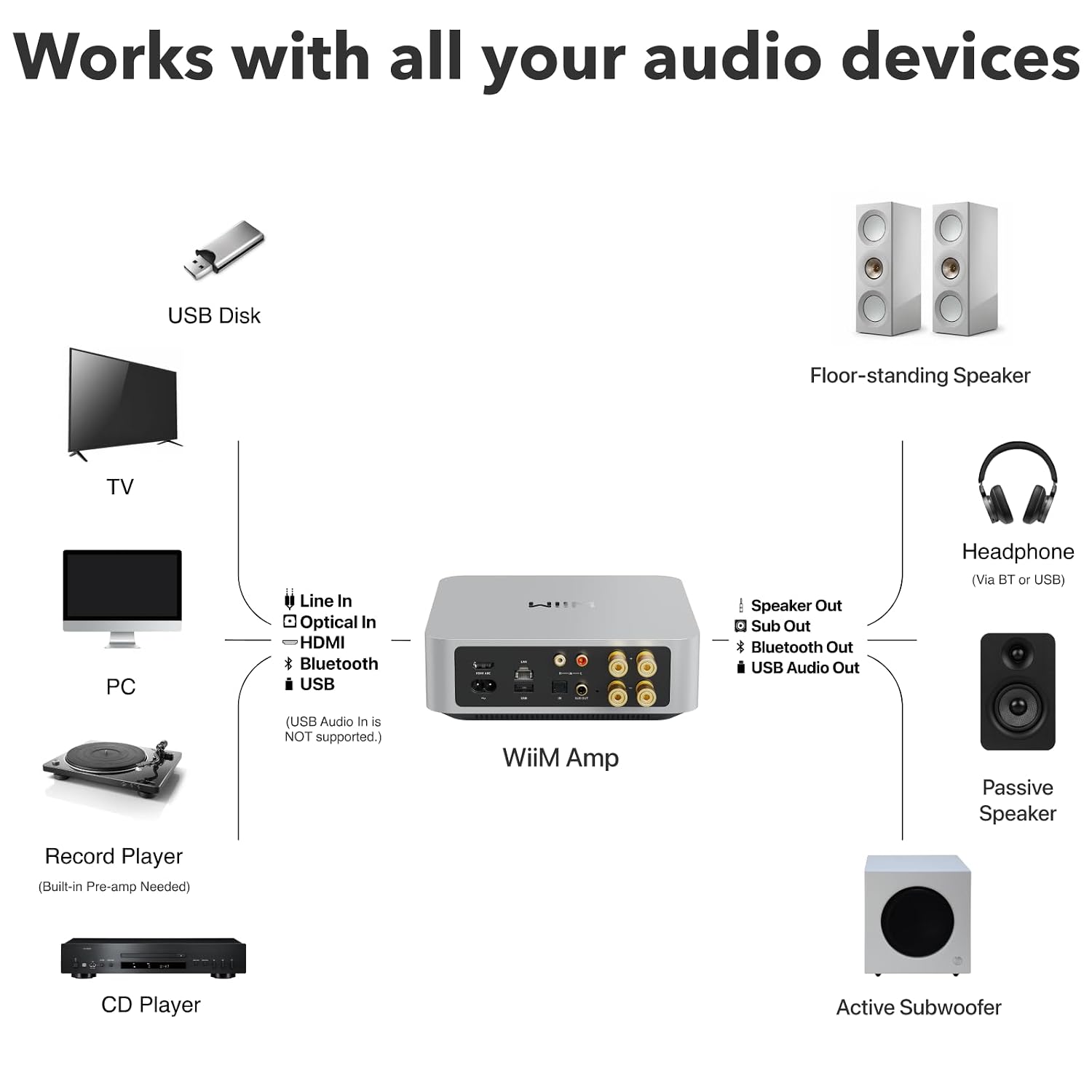 WiiM Amp Pro Streaming Amplifier for TV, Music & Passive Speakers | Upgrade Your Favorite Passive Speakers with Wireless Streaming, Smart Control, and High-quality Sound.