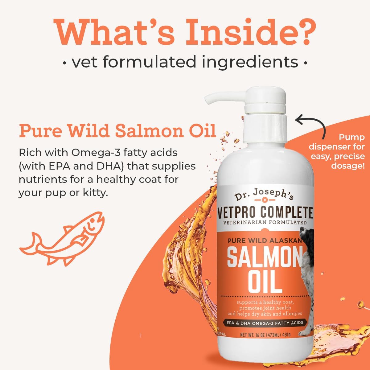 Dr. Joseph's VetPro Complete Wild Alaskan Salmon Oil Supplement for Dogs & Cats, 16 Ounces, Omega 3 & 6 Liquid Fish Oil, EPA + DHA Fatty Acids