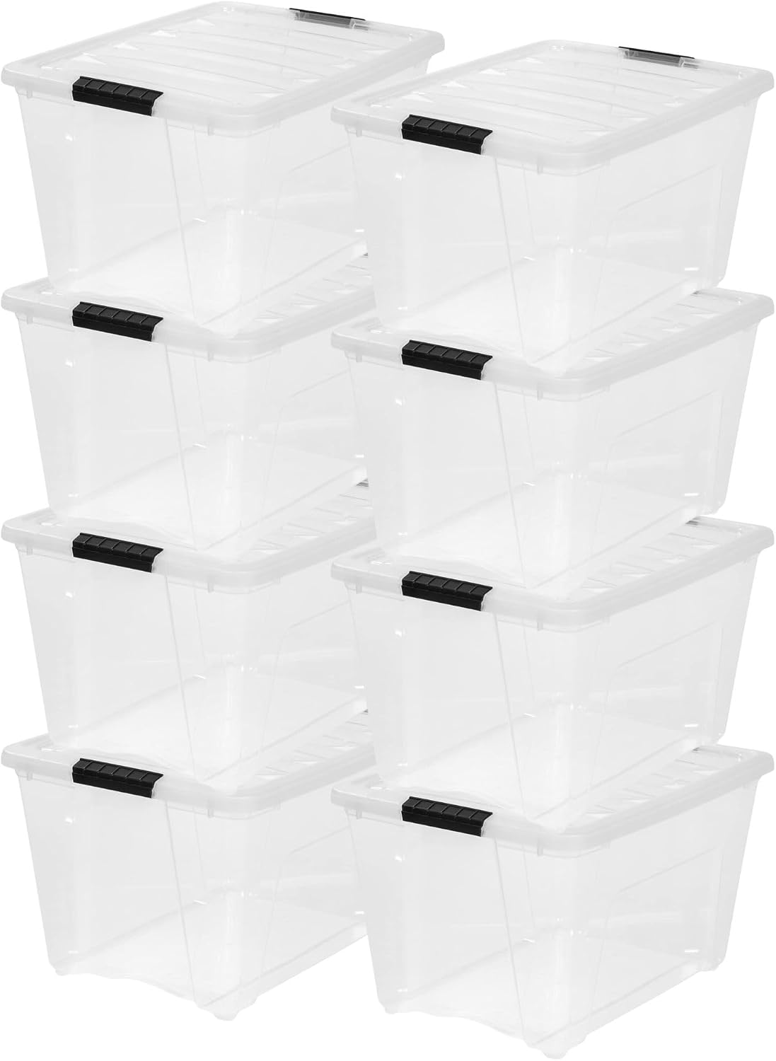 IRIS USA 6-Pack 54 Quart Storage Bins with Lids, Clear | Transparent design makes contents easy to find. Perfect for moving, blankets, clothing, and garage storage. Nestable design