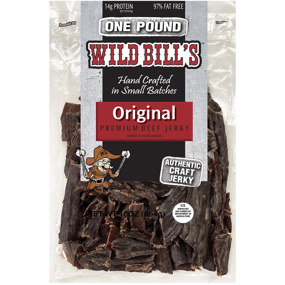 Wild Bill's Hickory Smoked Beef Jerky Strips, 30 Ct, 15 Oz | Keto, Low-Carb And High-Protein, Made In The USA, USDA Inspected, Marinated In Soy Sauce, Garlic, Black Pepper, Chewy Texture