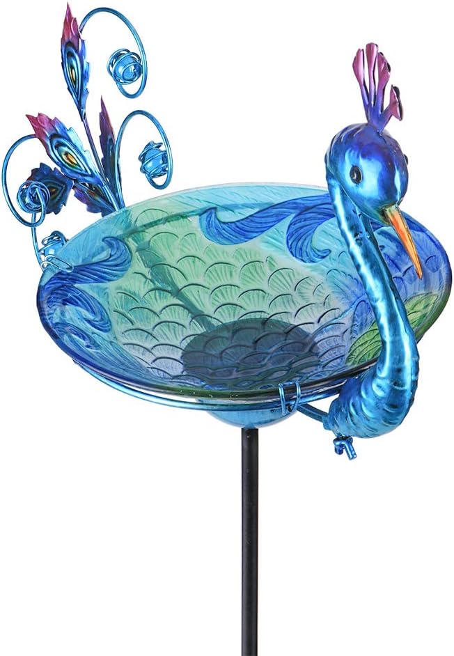 MUMTOP Outdoor Bird Bath Solar Birdbath Garden Feeder with Metal Stake,Blue