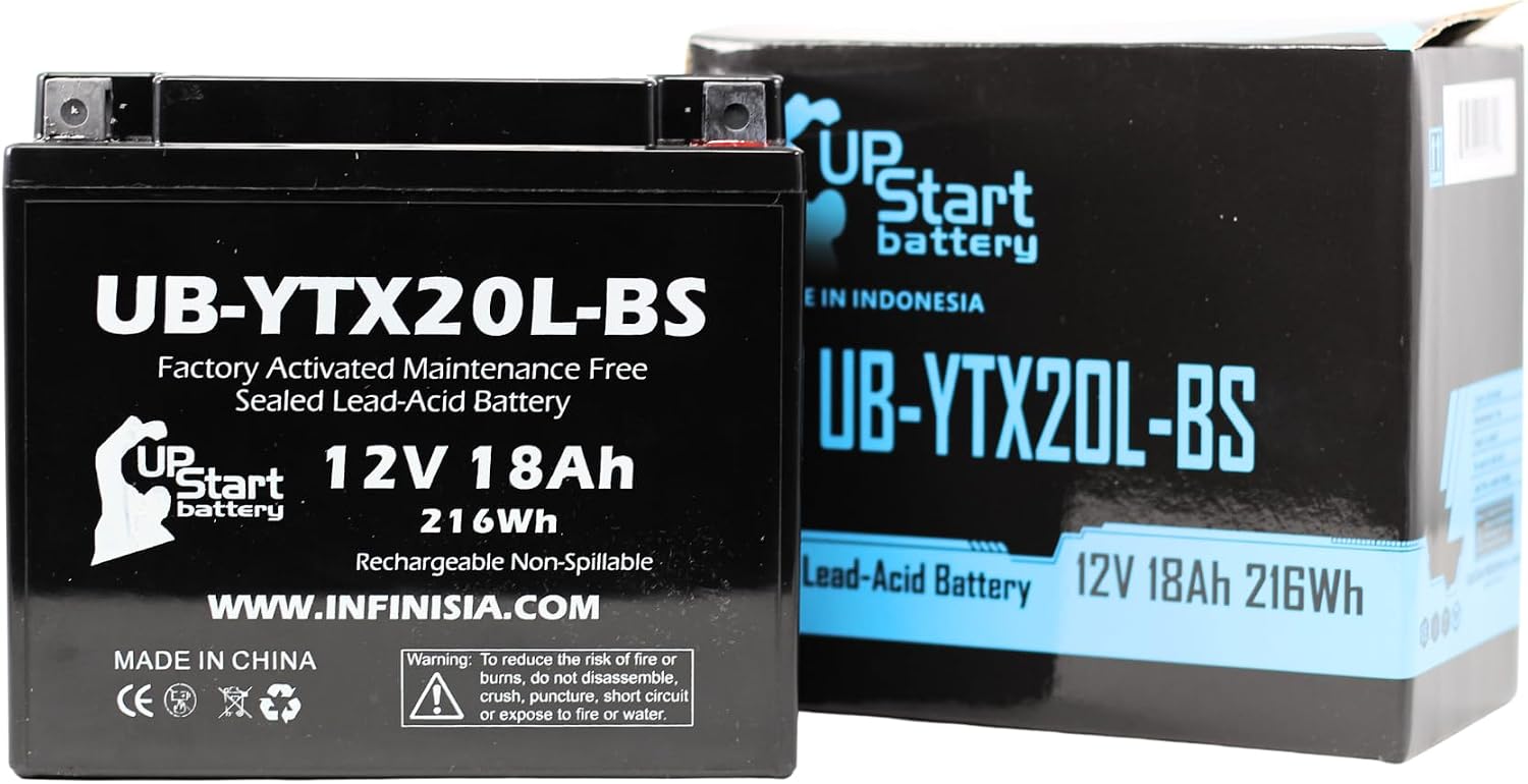 Replacement for YTX20L-BS Battery 12V 18AH SLA - Compatible with 2010 Triumph Thunderbird 1600 CC Motorcycle, 2014 Polaris RZR 800 CC UTV