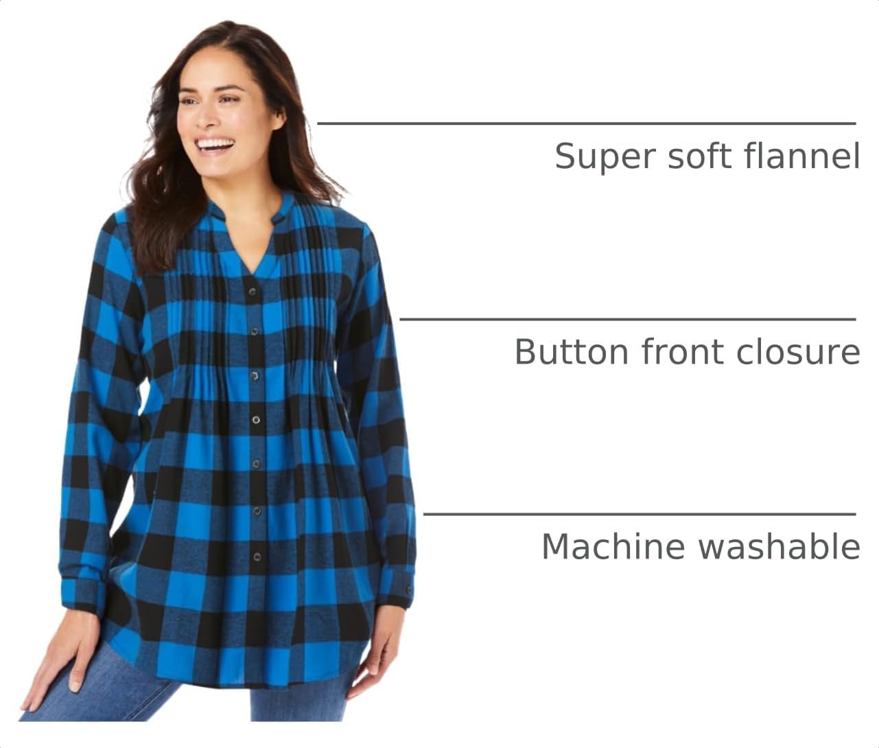 Woman Within Pintucked Flannel Shirt