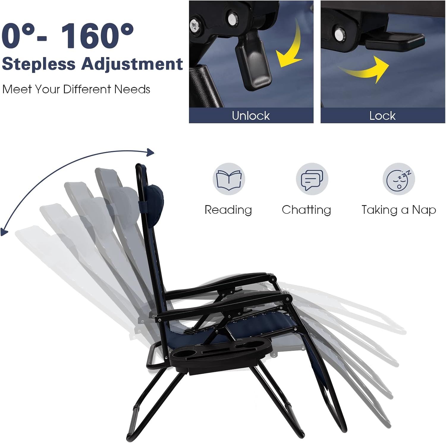 Goplus Zero Gravity Lounge Chairs, 160°Adjustable Folding Recliner w/Pillow and Cup Holder, 350LBS Comfy Outdoor Lounge Chairs for Patio, Lawn, Yard & Camp(1, Gray)
