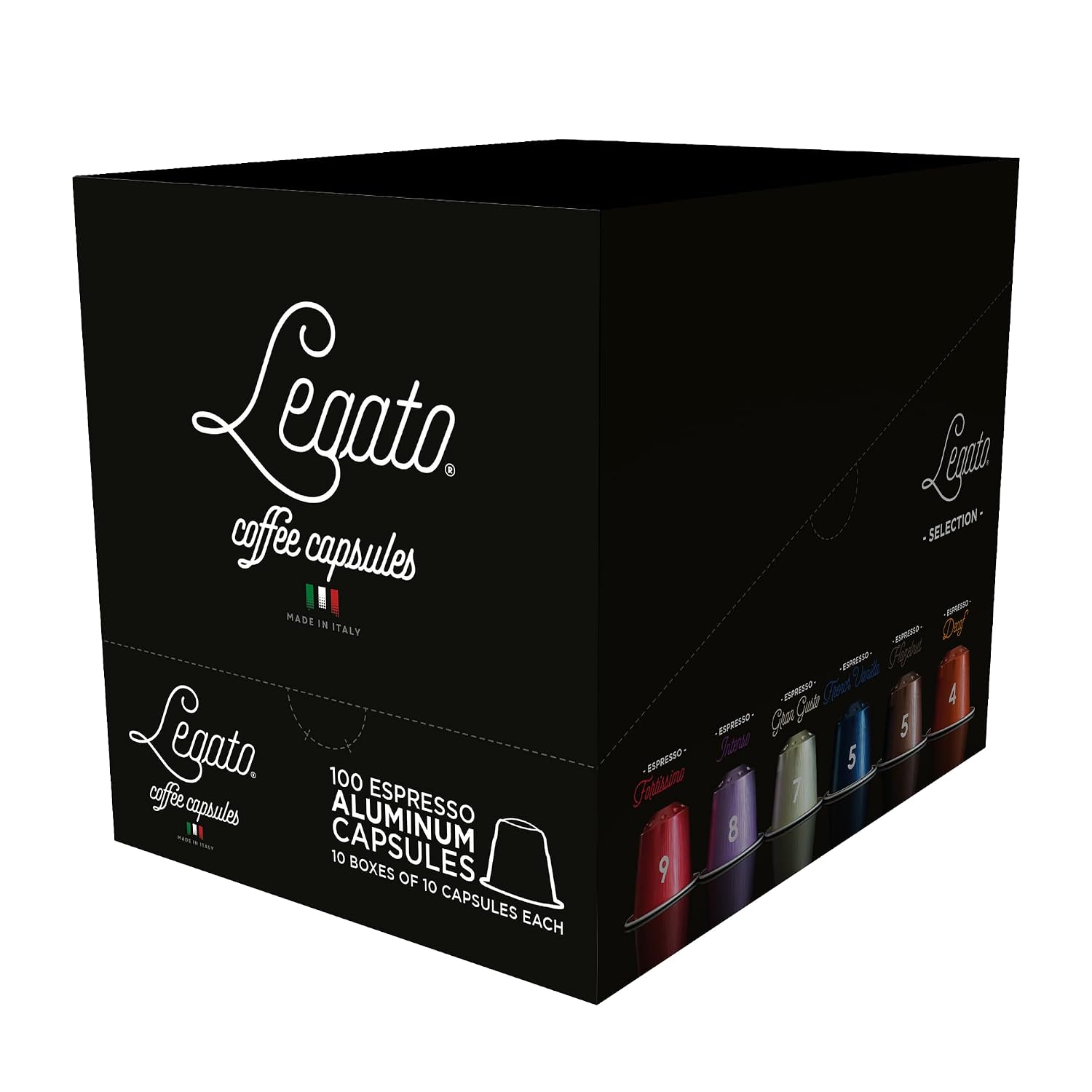 Legato Espresso Capsules - 10/100 count - Single-Serve Coffee Pods - Compatible with Nespresso OriginalLine Machine - Cafe-style Coffee at Home (100, Hazelnut Strength 5)