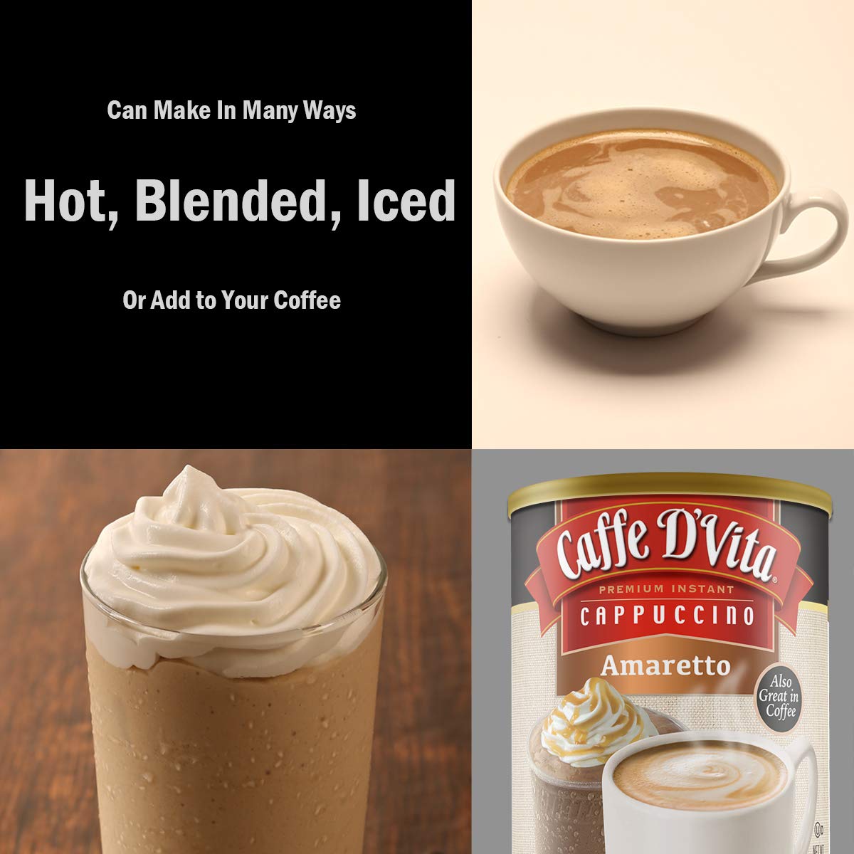 Caffe D'Vita Mocha Cappuccino Mix - 4 lb can (64 oz.) | Instant Cappuccino Mix, Gluten Free, No Cholesterol or Trans Fat, 99% Caffeine Free, Mocha
