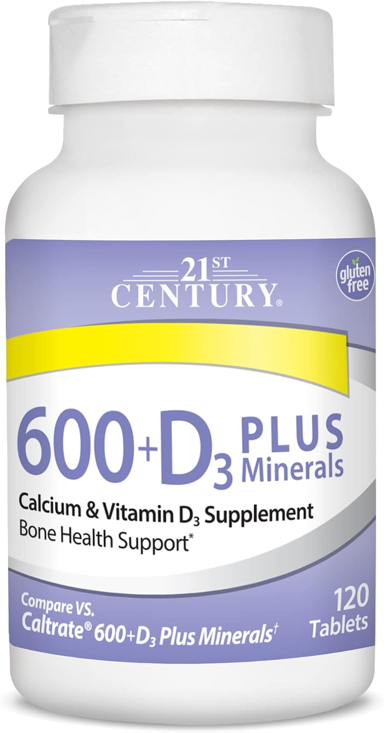 21st Century Calcium 600 Plus D Plus Minerals Caplets, Bone & Joint, 120 | Calcium 600 mg with Vitamin D3 & Essential Minerals