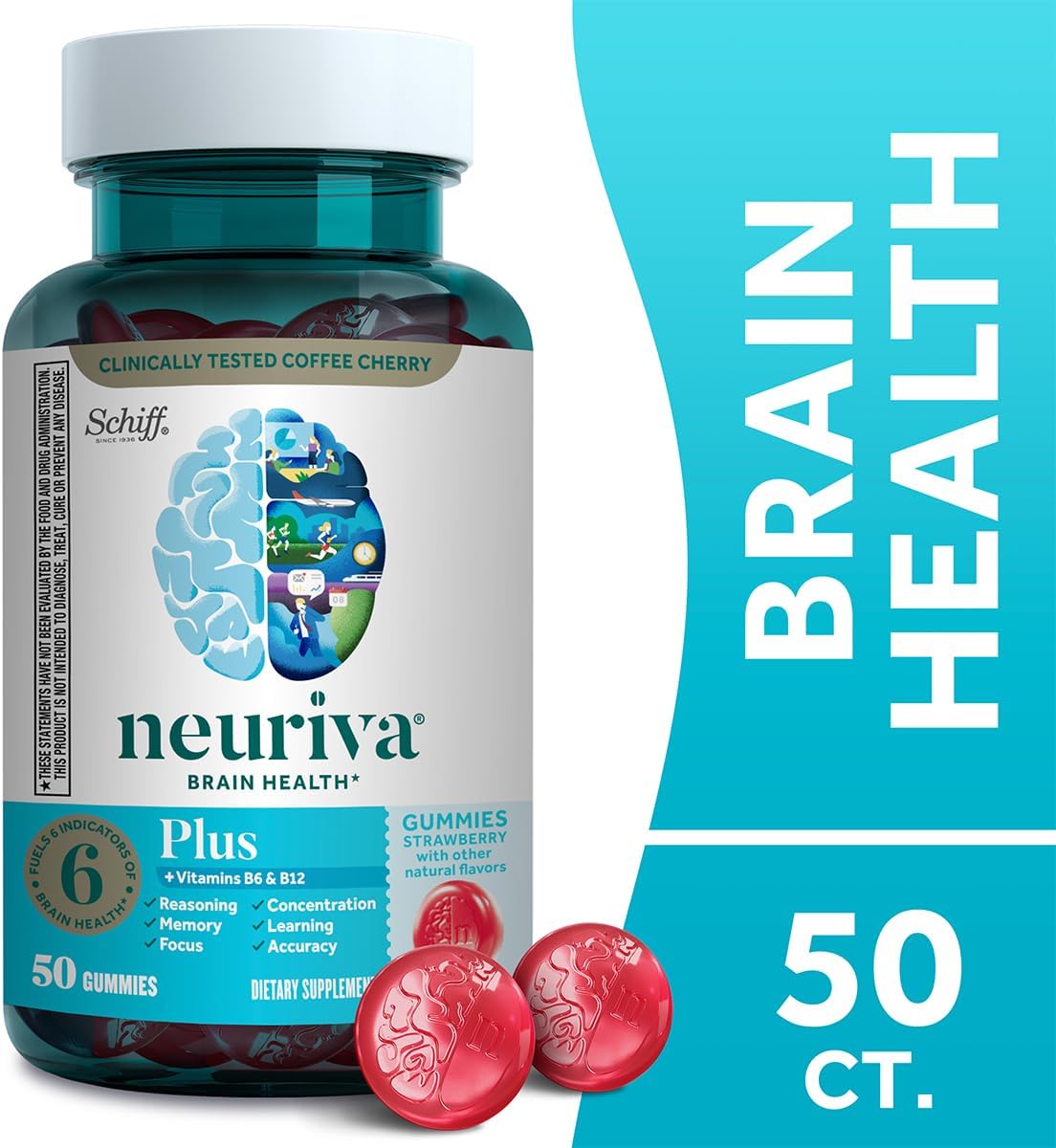 NEURIVA Plus Brain Supplements for Memory and Focus, Clinically Tested Nootropics Neurofactor and Phosphatidylserine with Vitamin B12, Vitamin B6