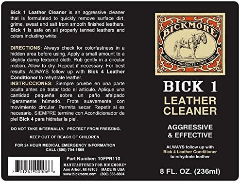 Bickmore Bick 1 Leather Cleaner 8 oz | Cleans dirt, oil, sweat, salt and water stains from all colored, white and black leather.