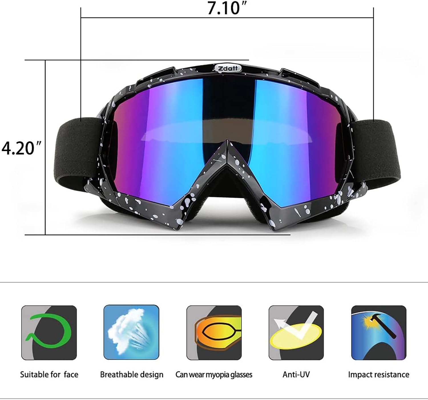 Dirt Bike Goggles, ATV Motorcycle UTV MX OTG Accessories Goggle Glasses & Anti Fog Ski Goggles, Racing Skiing Dirtbike