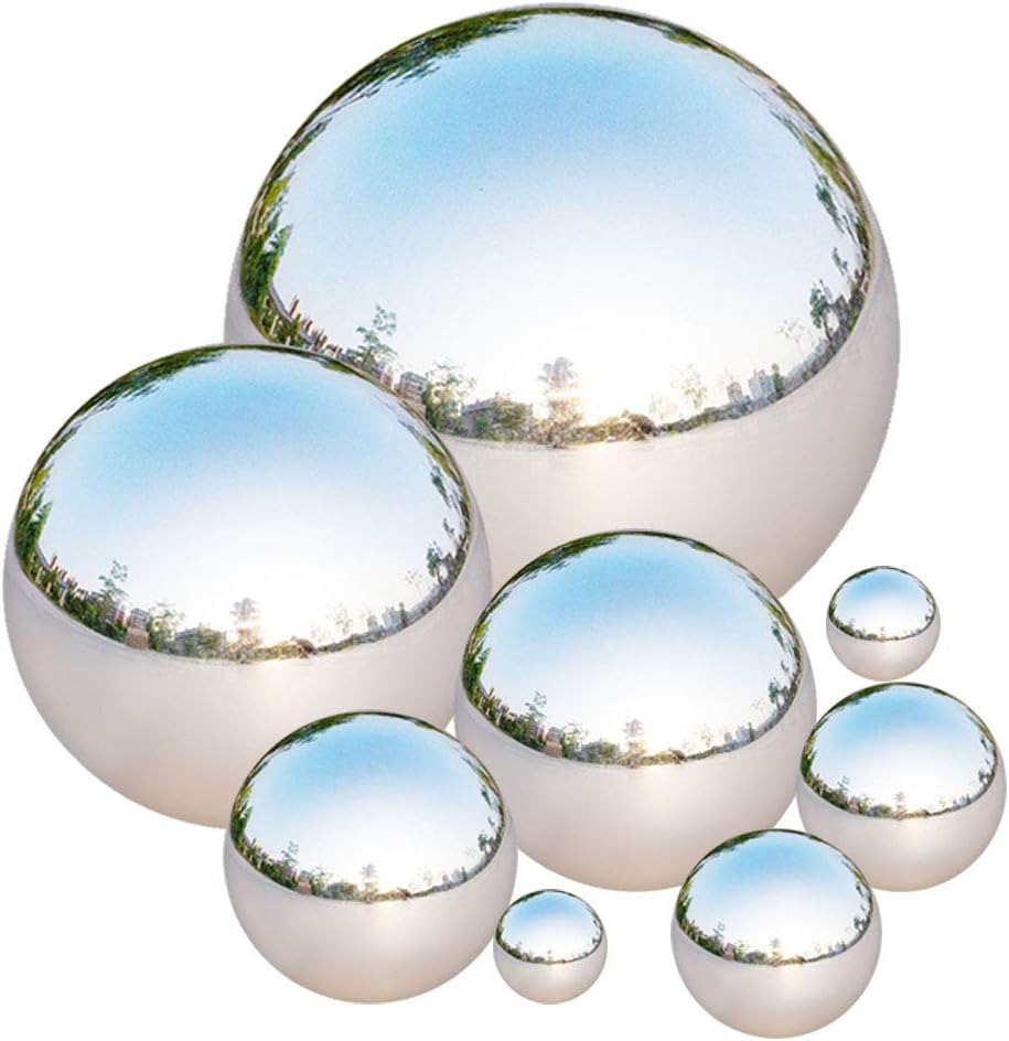 Stainless Steel Gazing Ball, 8 Pcs 42-200 mm Mirror Polished Hollow Ball Reflective Garden Sphere