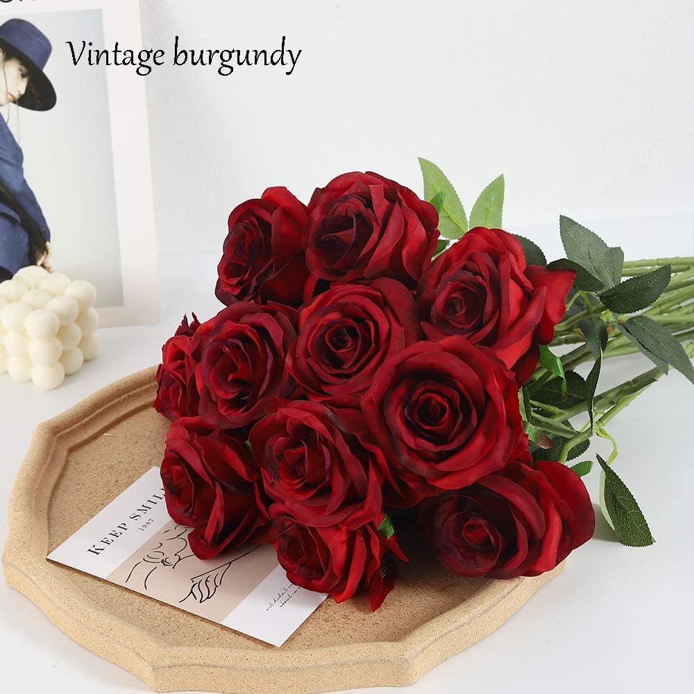 12 PCS Artificial Flowers Roses Silk Flowers Fake Long Stem Artificial Roses for Home Wedding Decorations (Yellow)