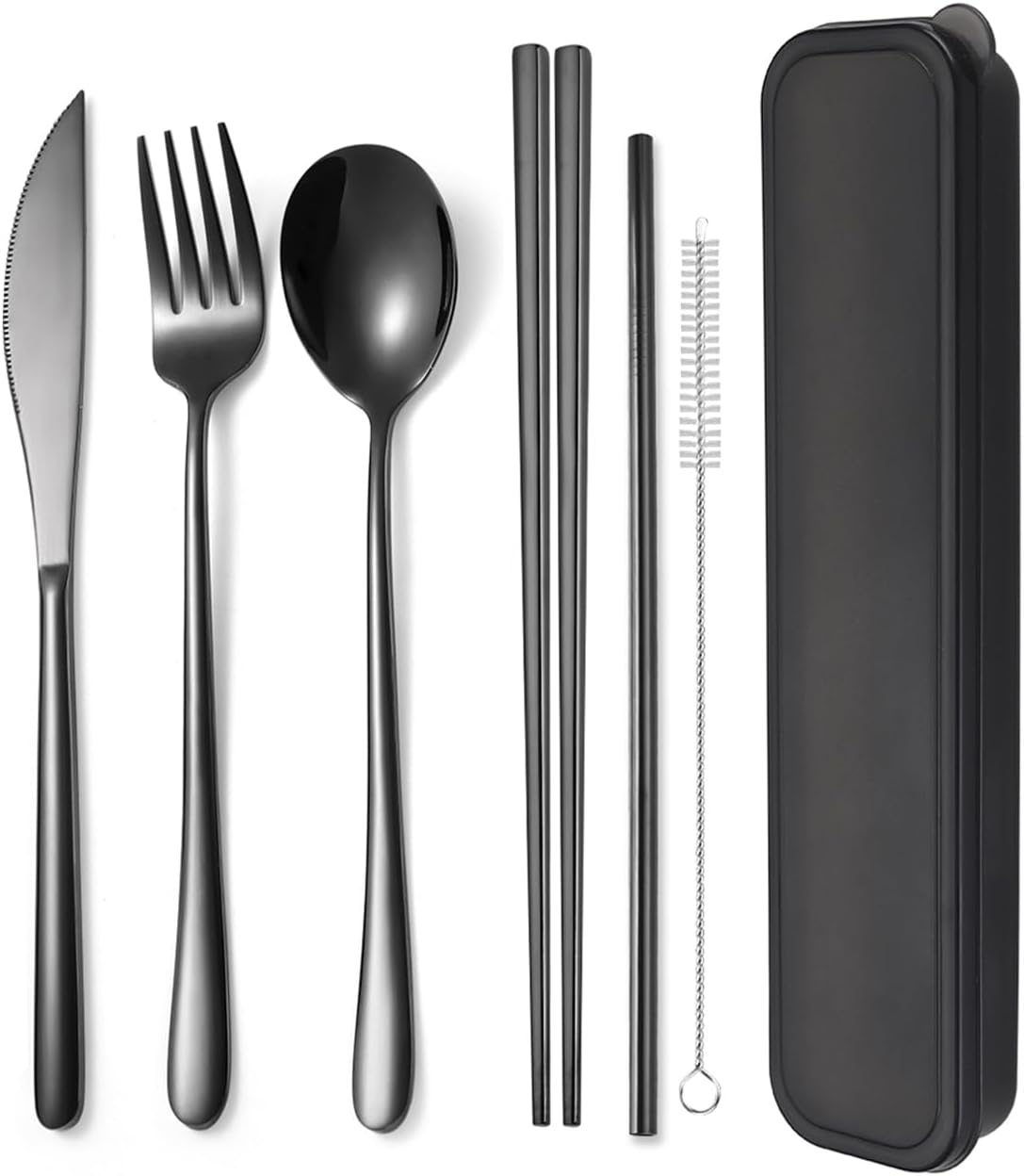 AARAINBOW 6 Pieces 18/8 Stainless Steel Flatware Set Portable Reusable Cutlery Set Travel Utensils Set Including Chopsticks Knife Fork Spoon Straws