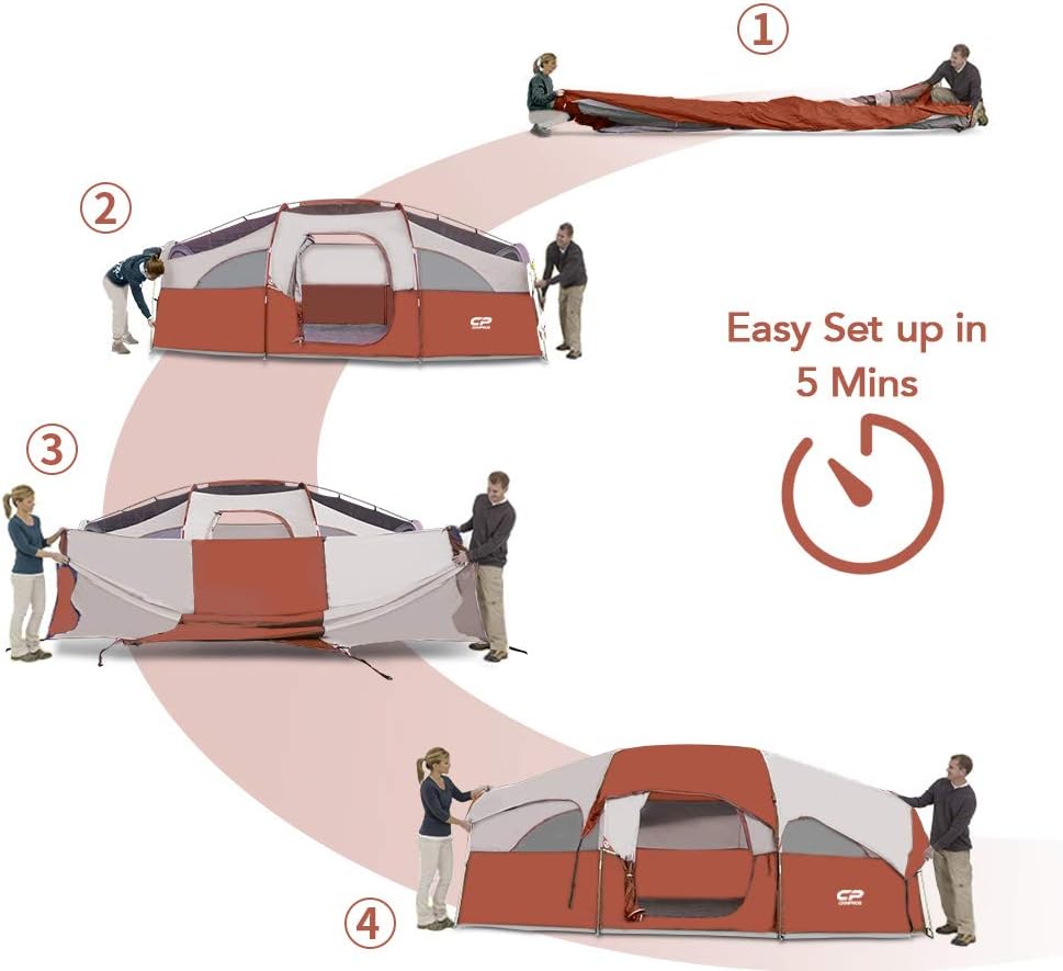 CAMPROS CP 8 Person Camping Tent, Room Divider, Rainfly, Weather Resistant