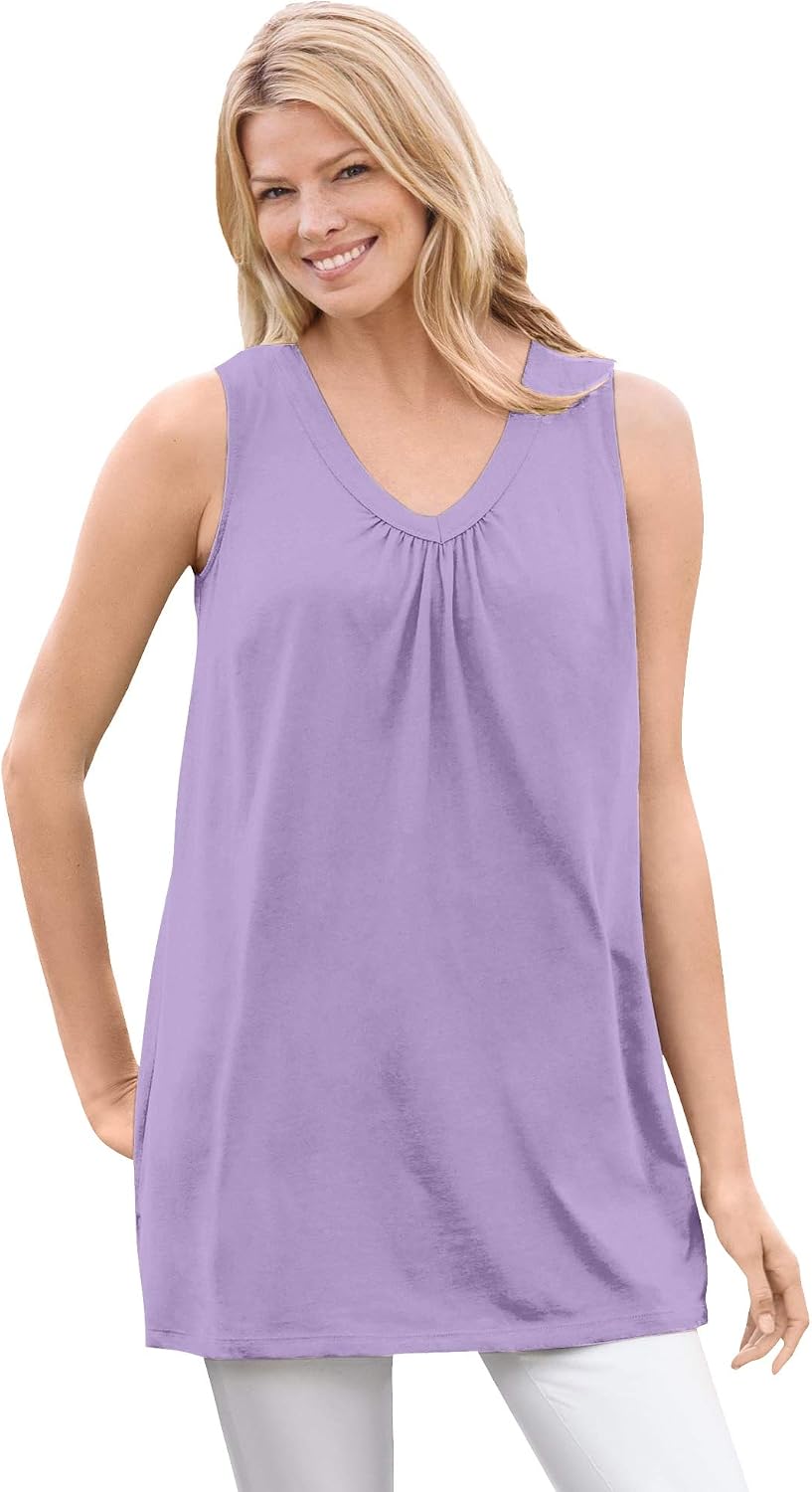 Woman Within Perfect Sleeveless Shirred V-Neck Tunic