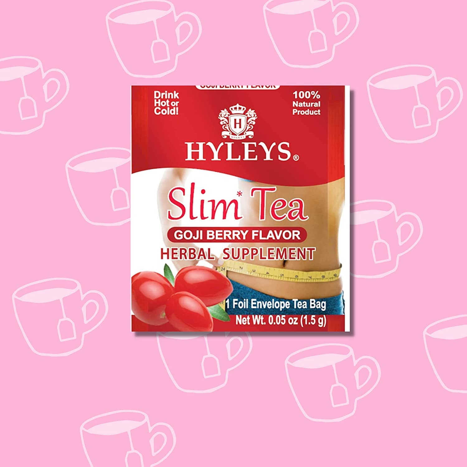 HYLEYS Slim Tea Goji Berry, Weight Loss Detox, Slimming Diet Tea, 25 Bags | Green Tea, Senna Detox & Cleanse, 3 Natural Ingredients, No Added Sugar, 1-Step Bedtime Routine, Supports Digestion